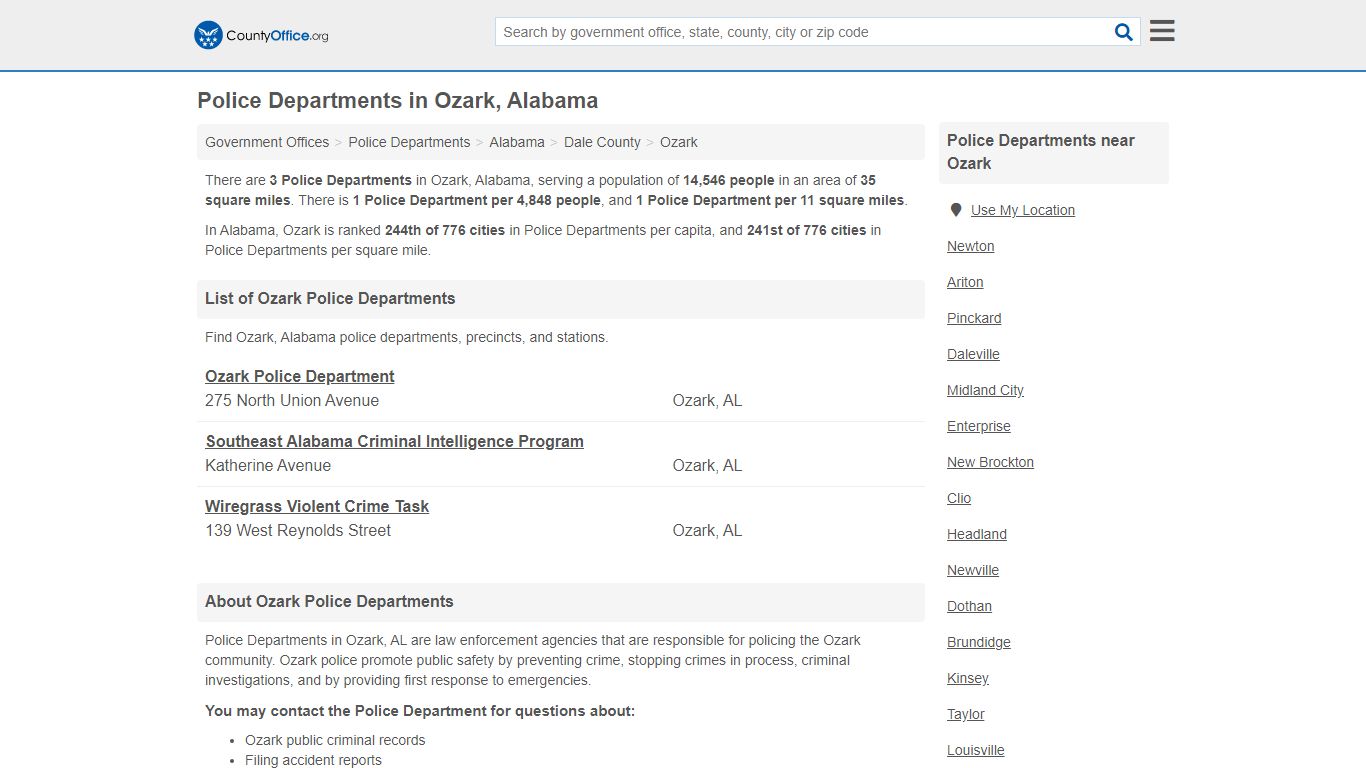 Police Departments - Ozark, AL (Arrest Records & Police Logs)